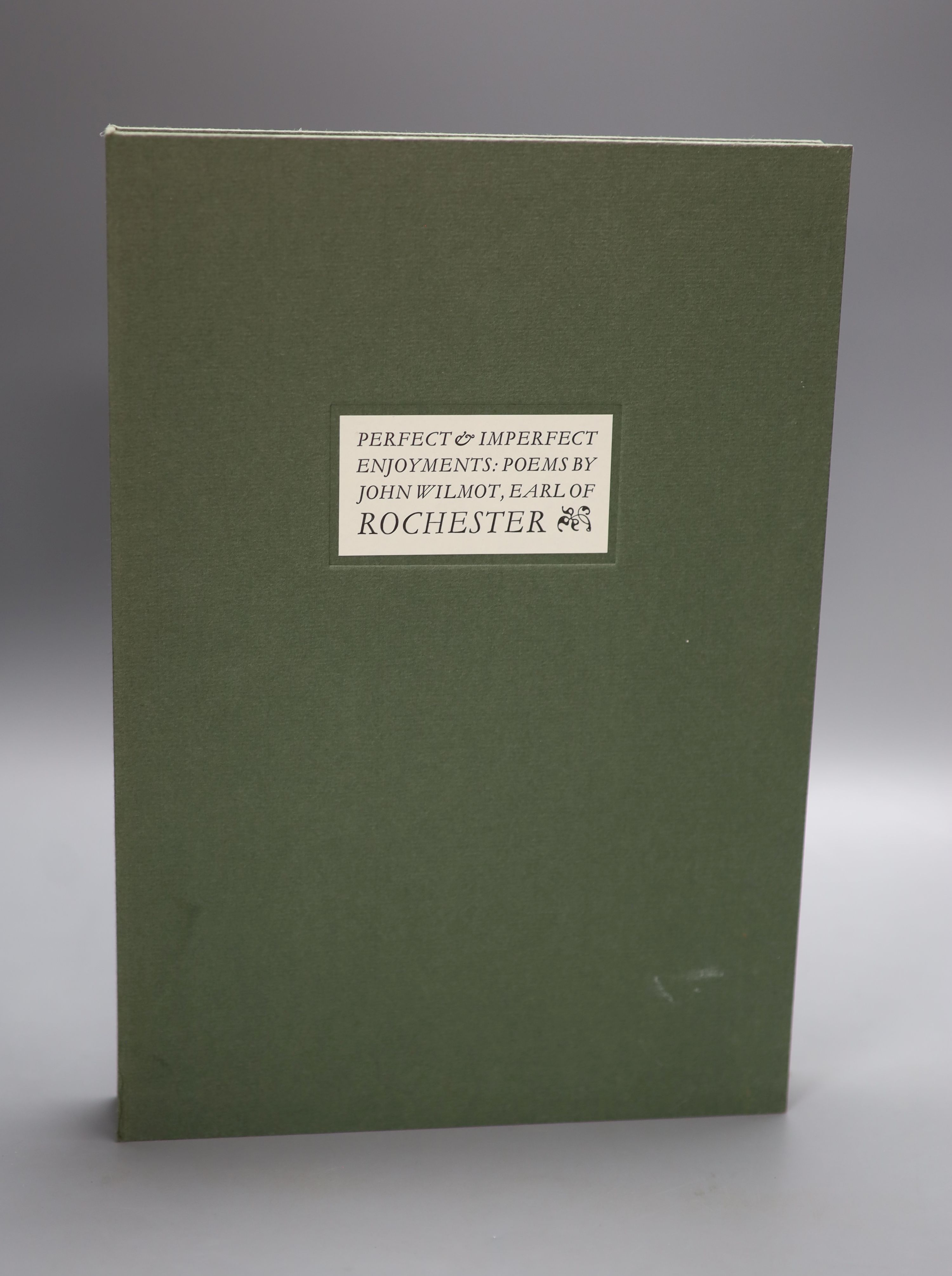 Wilmot, John, The Earl of Rochester, Perfect and Imperfect Enjoyments: Poems, quarter bound in leather with marbled boards, in a presentation box, Folio Society limited edition (edition number listed as ‘B.B’) together w